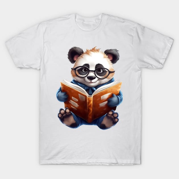 Panda with Book T-Shirt by Chromatic Fusion Studio